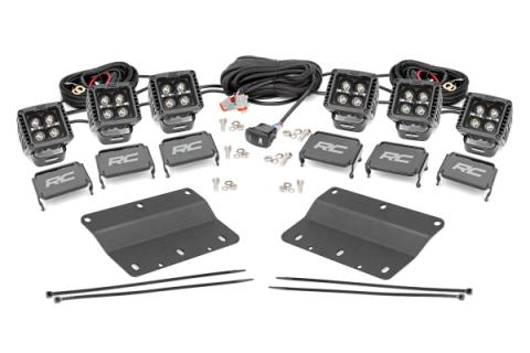 LED Light Kit Fog Mount Triple 2 Inch Black Pair White DRL Ford Bronco (21-25) Rough Country