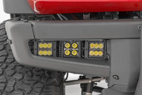 LED Light Kit Fog Mount Triple 2 Inch Black Pair White DRL Ford Bronco (21-25) Rough Country