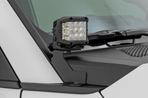 LED Light Kit Ditch Mount 2 Inch Black Pair White DRL Toyota Land Cruiser (24-26) Rough Country