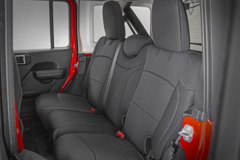 Jeep Neoprene Seat Cover Set Black 18-20 Wrangler JL Unlimited w/Rear Center Armrest Rough Country