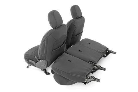 Jeep Neoprene Seat Cover Set Black 18-20 Wrangler JL Unlimited w/Rear Center Armrest Rough Country