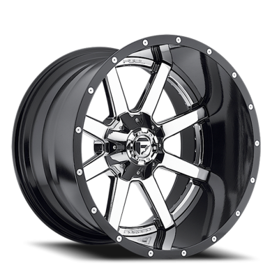 Aluminum Wheels 22X10 Maverick D260 8 On 180 Chrome/Gloss Black Lip 125.1 Bore -13 Offset Fuel Off Road Wheels