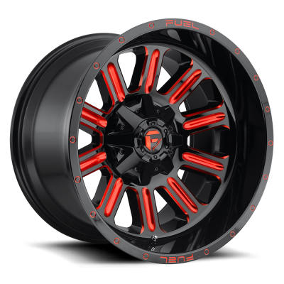 Aluminum Wheels 20X10 Hardline D621 8 On 165.1 Gloss Black/Candy Red 125.2 Bore -18 Offset Fuel Off Road Wheels