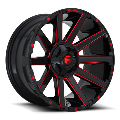 Aluminum Wheels 20X10 Contra D643 8 On 180 Gloss Red Milled 124.3 Bore -18 Offset Multi Spoke Fuel Off Road Wheels