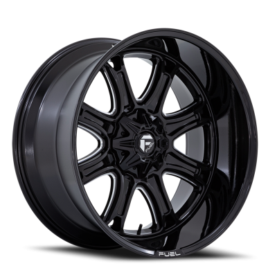 Aluminum Wheels 22X10 Darkstar FC853BE 8 On 170 Gloss Black Milled 125.1 Bore 10 Offset Fuel Off Road Wheels