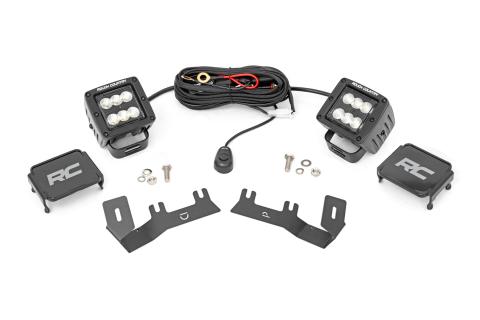 LED Ditch Light Kit 2in Black Pair Flood Silverado/Sierra 1500 (14-18 & Classic) Rough Country