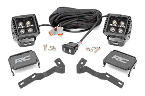 LED Light Kit Ditch Mount 2 Inch Black Pair White DRL Toyota Tacoma (16-23) Rough Country