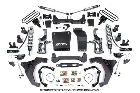 11-19 Chevrolet Silverado 2500HD/3500HD - GMC Sierra 2500HD/3500HD 4WD (Diesel) 6.5 Inch Coilover Conversion Kit, 3 Inch Rear Lift, Block with Overload - Fox 2.5 Performance Elite Series C/O, Fox 2.0 IFP Performance Series Shocks BDS Suspension