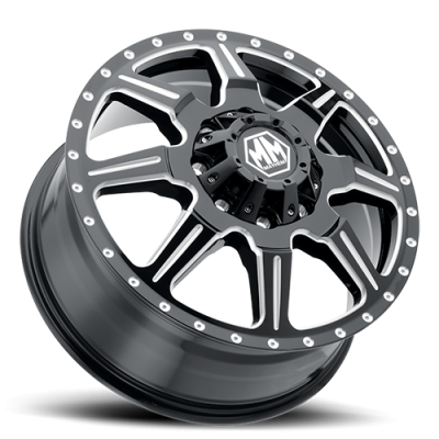 Mayhem Dually Wheels Monstir Dually 8101 GB-M 22x8.25 Front Dually Milled Spokes Black 127 Off Set 8 Lug 9.63 BSM 142 Bore Cast Aluminum