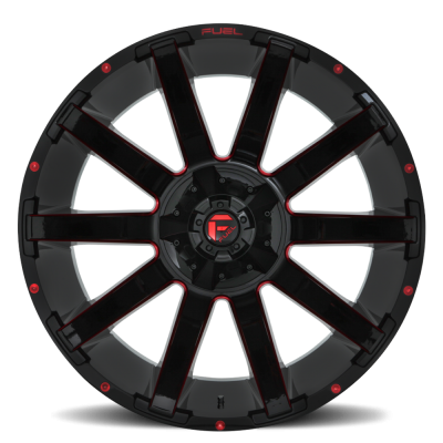 Aluminum Wheels 20X10 Contra D643 8 On 180 Gloss Red Milled 124.3 Bore -18 Offset Multi Spoke Fuel Off Road Wheels