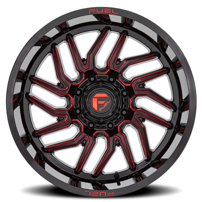 Aluminum Wheels 20X9 Hurricane D808 5 On 139.7 Gloss Black/Red Milled 78.1 Bore 20 Offset Fuel Off Road Wheels