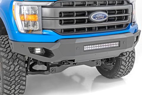 High Clearance Front Bumper LED Lights &amp; Skid Plate Ford F-150 (21-23) Rough Country