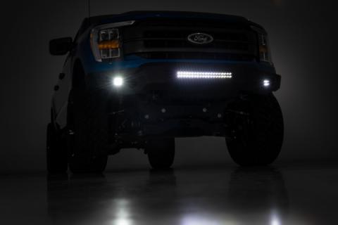 High Clearance Front Bumper LED Lights &amp; Skid Plate Ford F-150 (21-23) Rough Country