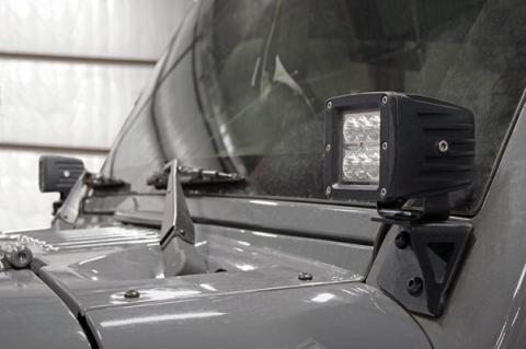 Jeep Lower Windshield Light Mounts 07-18 Wrangler JK For Rough Country 70903, 70903BL, 70804 Rough Country