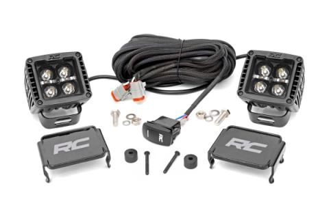 Jeep 2 Inch LED Cube Easy-Mount Kit 18-20 Wrangler JL 20-Up Gladiator-Black Series w/Amber DRL  Rough Country