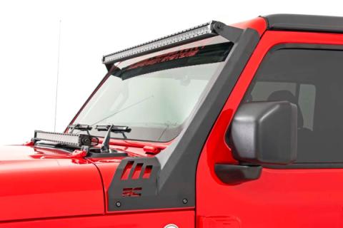 Jeep 50-Inch Straight LED Light Bar Upper Windshield Kit w/ Single-Row Black Series LED 20-Up Gladiator JT 18-20 Wrangler JL Rough Country