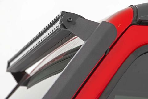 Jeep 50-Inch Straight LED Light Bar Upper Windshield Kit w/ Dual-Row Black Series LED White DRL 20-Up Gladiator JT 18-20 Wrangler JL Rough Country