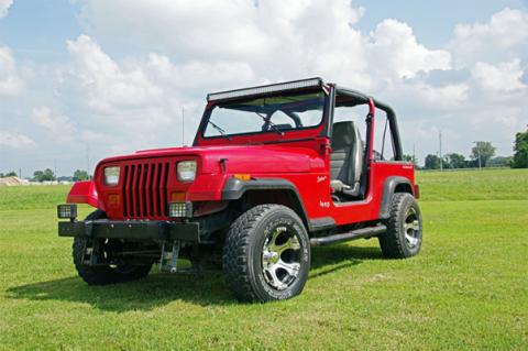 Jeep 50 Inch Straight LED Light Bar Upper Windshield Mounts 87-95 YJ Rough Country