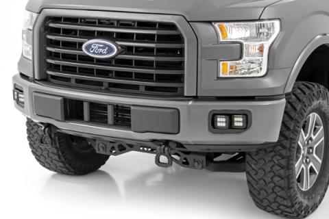 LED Light Kit Fog Mount Dual 2 Inch Black Pairs Spot/Flood Ford F-150 (15-17) Rough Country