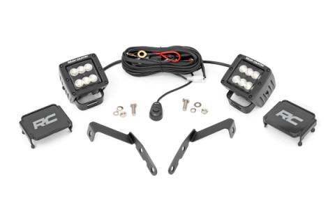 LED Light Kit Ditch Mount 2 Inch Black Pair Flood Chevy 1500 &amp; Silverado/Sierra 2500HD/3500HD (07-14) Rough Country