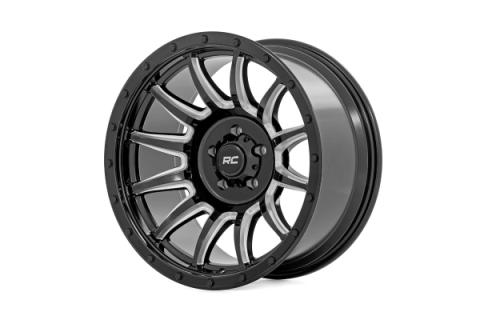 90 Series Wheel One-Piece Gloss Black w/machined spokes 18x9 6x5.5 -12mm Rough Country
