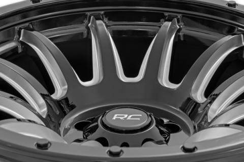 90 Series Wheel One-Piece Gloss Black w/machined spokes 20x10 8x170 -19mm Rough Country