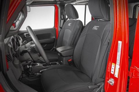 Jeep Neoprene Seat Cover Set Black 18-20 Wrangler JL Unlimited w/Rear Center Armrest Rough Country