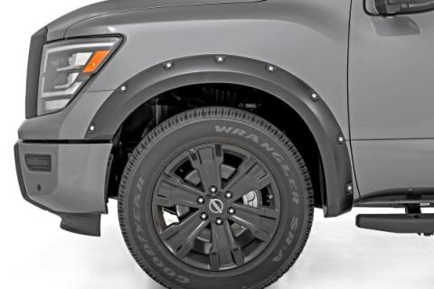 Pocket Fender Flares Crew Cab W/O Emblem Gloss Black Nissan Titan (17-24) Rough Country
