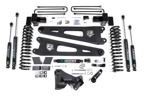 17-19 Ford F-250/350 Super Duty 4 Inch Radius Arm Lift Kit 2 Inch Rear Block Gas 2 Leaf Main Nitro Shocks Zone Offroad