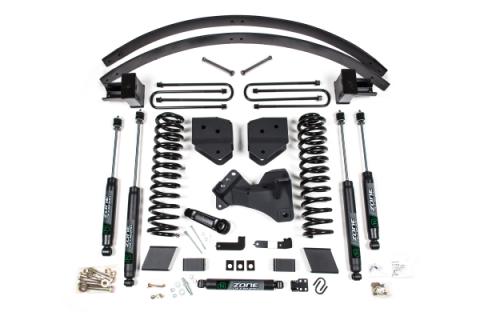 17-19 Ford F-250/F-350 Super Duty 6 Inch Lift Kit 4 Inch Rear Block &amp; AAL Diesel 2 Leaf Main Nitro Shocks Zone Offroad