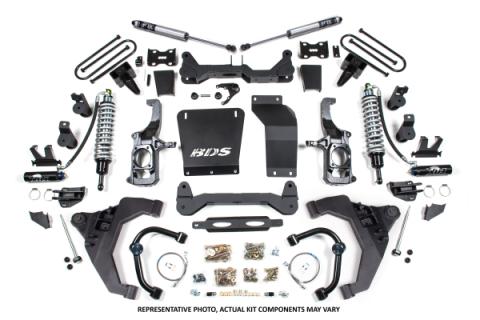 11-19 Chevrolet Silverado 2500HD/3500HD - GMC Sierra 2500HD/3500HD 4WD (Diesel) 6.5 Inch Coilover Conversion Kit, 3 Inch Rear Lift, Block w/o Overload - Fox 2.5 Performance Elite Series C/O, Fox 2.0 IFP Performance Series Shocks BDS Suspension