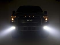 LED Light Kit Fog Mount Dual 2 Inch Black Pairs Spot/Flood Ford F-150 (15-17) Rough Country
